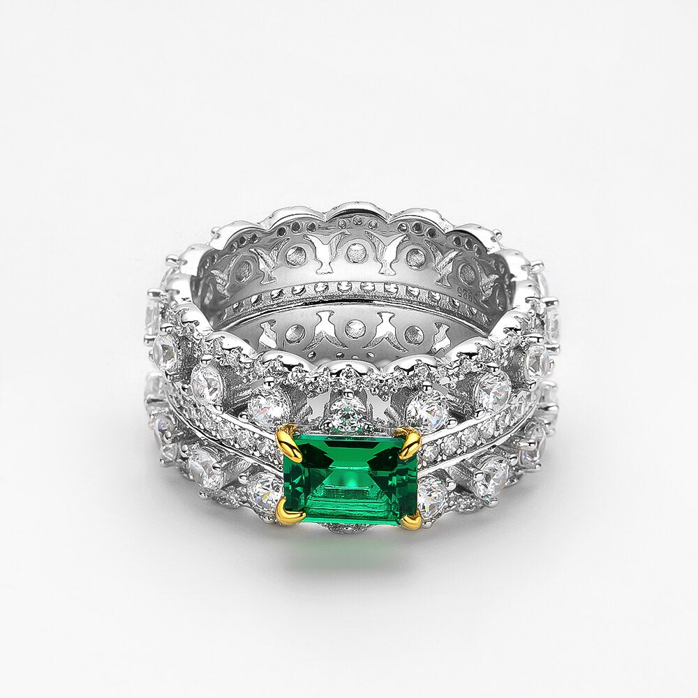 OEVAS 100% 925 Sterling Silver Sparkling Full High Carbon Diamond Emerald Finger Wedding Party Fine Jewelry Gift