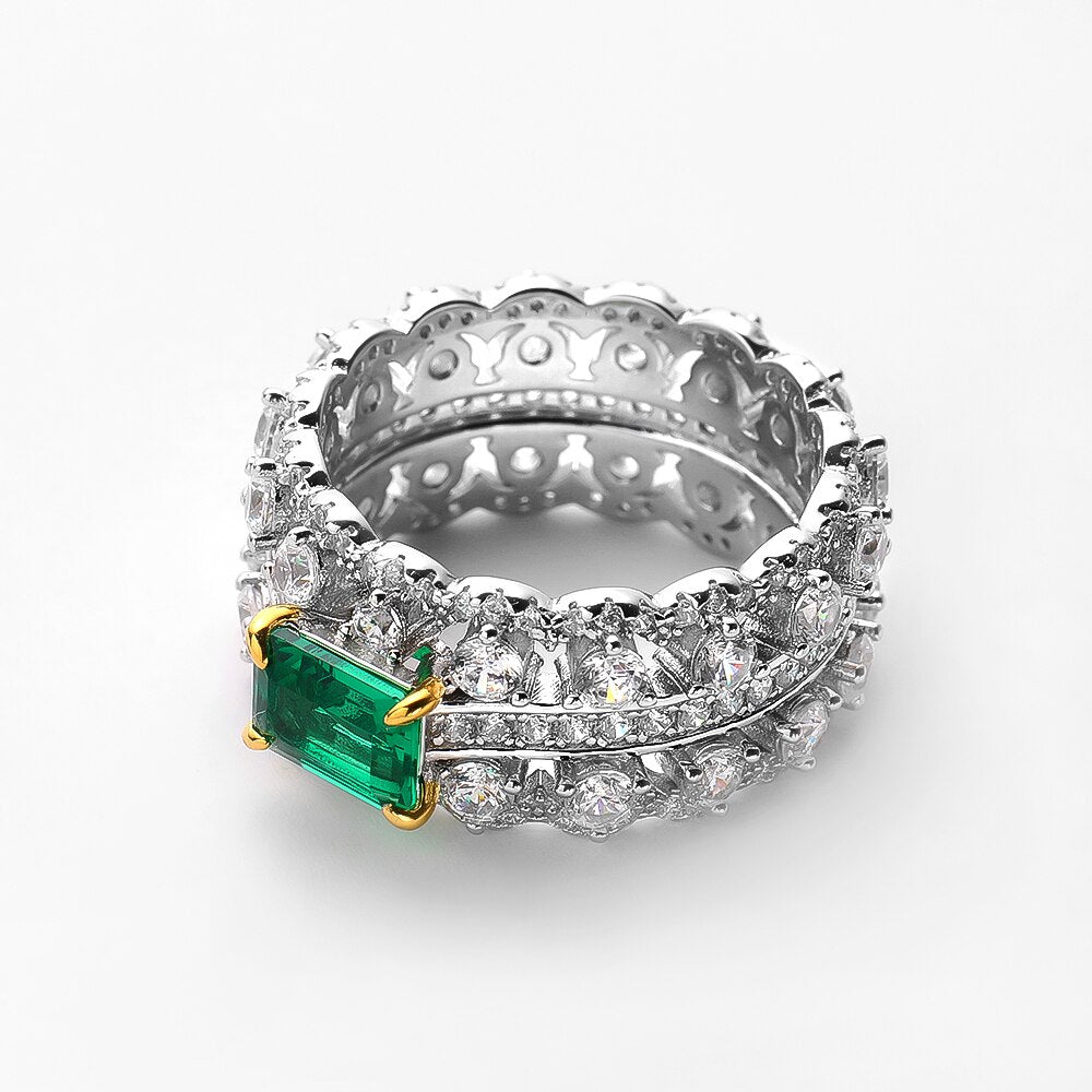 OEVAS 100% 925 Sterling Silver Sparkling Full High Carbon Diamond Emerald Finger Wedding Party Fine Jewelry Gift