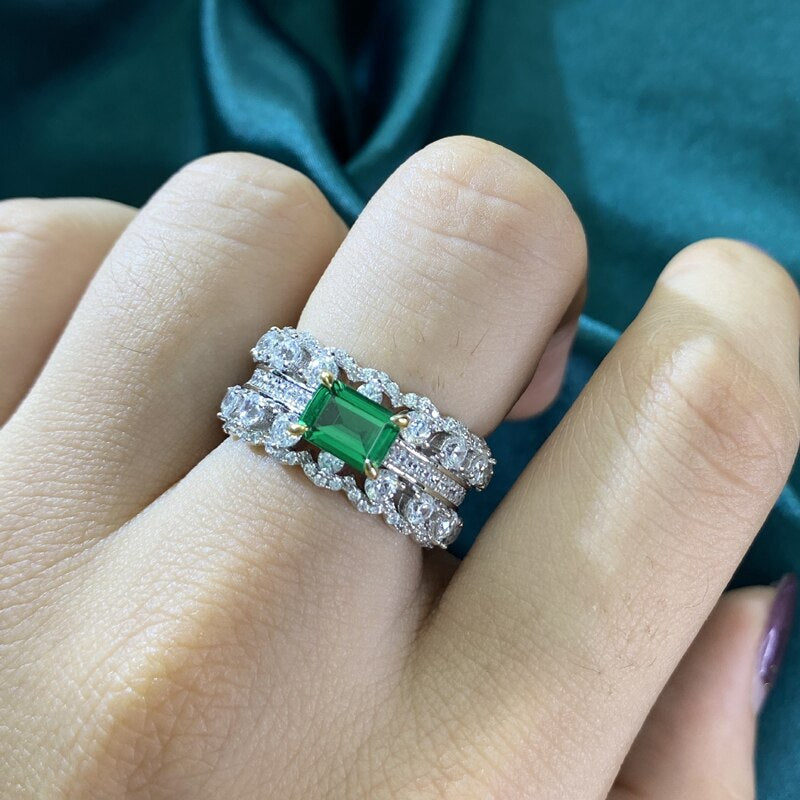OEVAS 100% 925 Sterling Silver Sparkling Full High Carbon Diamond Emerald Finger Wedding Party Fine Jewelry Gift