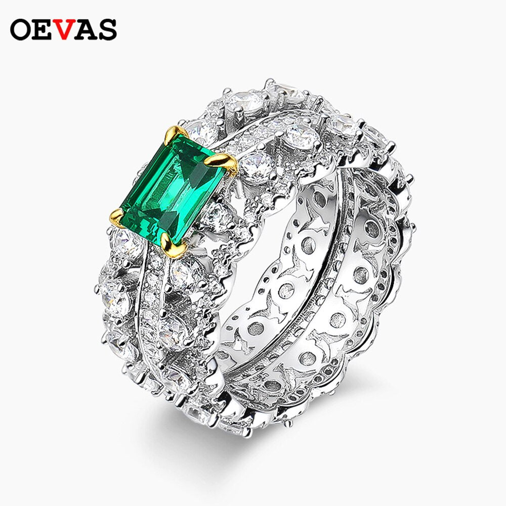 OEVAS 100% 925 Sterling Silver Sparkling Full High Carbon Diamond Emerald Finger Wedding Party Fine Jewelry Gift