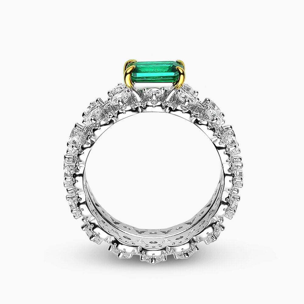 OEVAS 100% 925 Sterling Silver Sparkling Full High Carbon Diamond Emerald Finger Wedding Party Fine Jewelry Gift