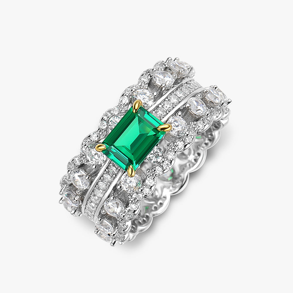 OEVAS 100% 925 Sterling Silver Sparkling Full High Carbon Diamond Emerald Finger Wedding Party Fine Jewelry Gift