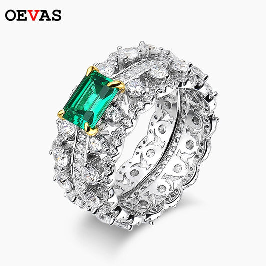 OEVAS 100% 925 Sterling Silver Sparkling Full High Carbon Diamond Emerald Finger  Wedding Party Fine Jewelry Gift