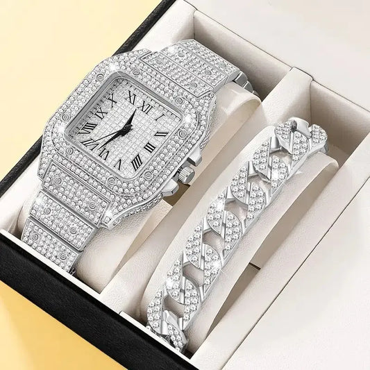 2Pcs Set Diamond Women Watch